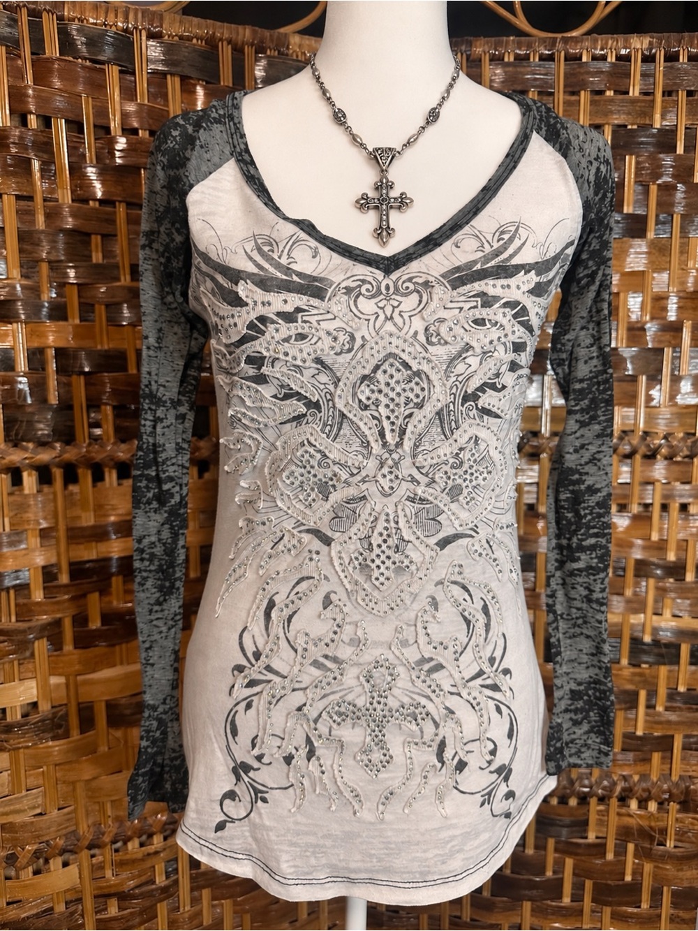 Vocal Embellished Rhinestone Appliqué Long Sleeve Top Western Rocker Y2K